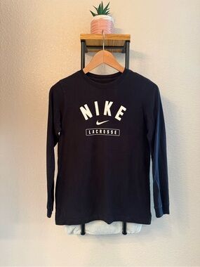 Nike Black Long-Sleeve Lacrosse Tee with White Logo